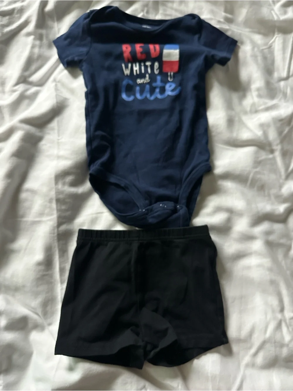 Carter’s Navy 'Red White and Cute' Baby Bodysuit with Black Shorts